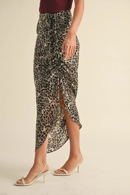 Leopard Printed Ruching Skirt