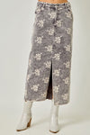 Embroidered Front Slit Corduroy Skirt