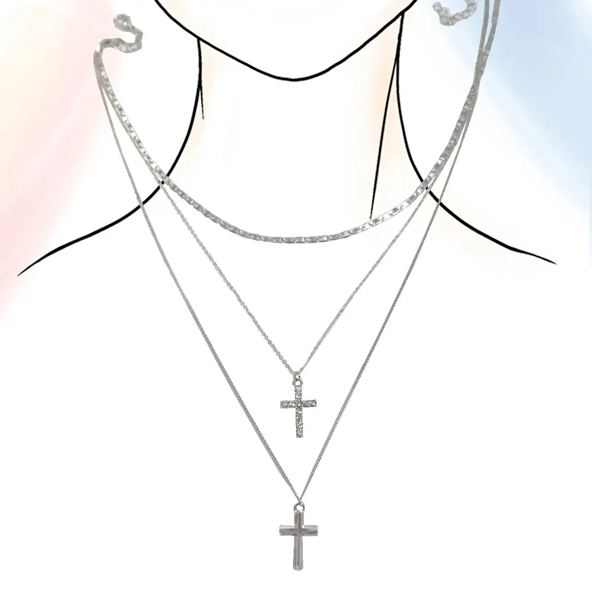 Multi Layer Double Cross Rhinestone Necklace