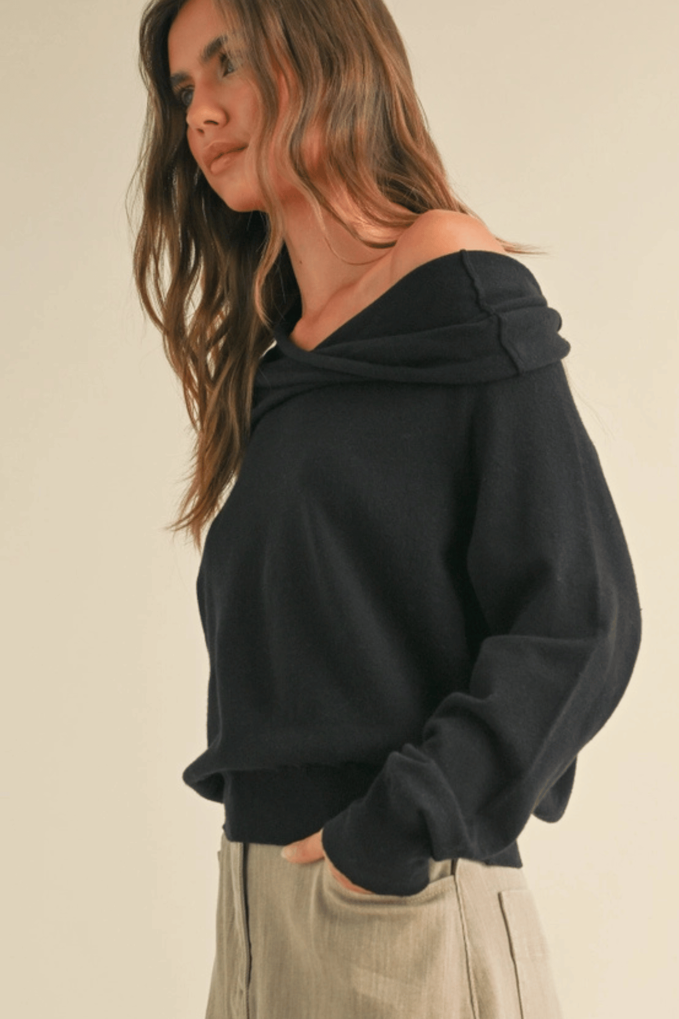 Rollover Off the Shoulder Long Sleeve