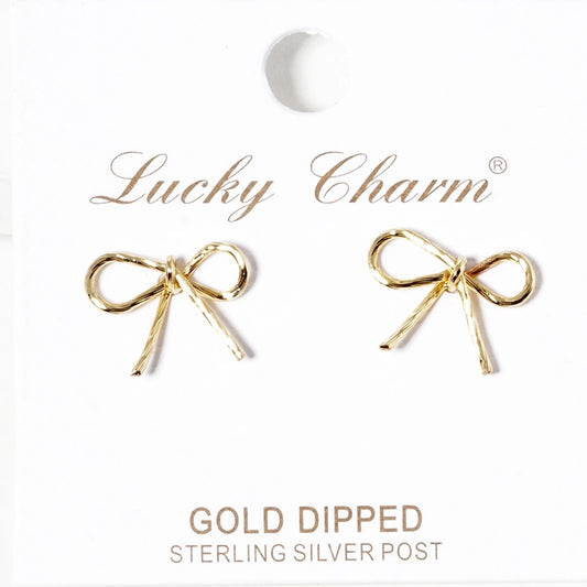 Gold Dipped Bow Knob Stud Post Earrings