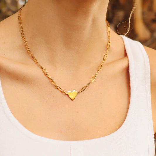 18K Gold Stainless Steel Blank Heart Paperclip Necklace