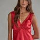 Woven Polyester Spandex Satin Sleeveless V-Neck Top