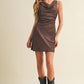 Cowl-Neck Side-Ruched Sueded Knit Dress