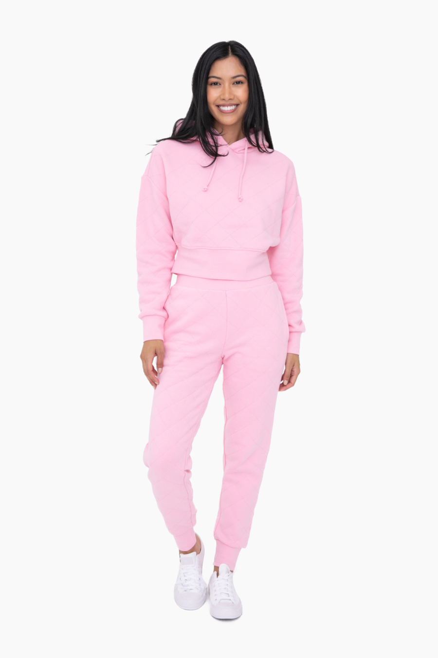 full-length front view of the cotton candy high waist joggers with matching top, sold separately 