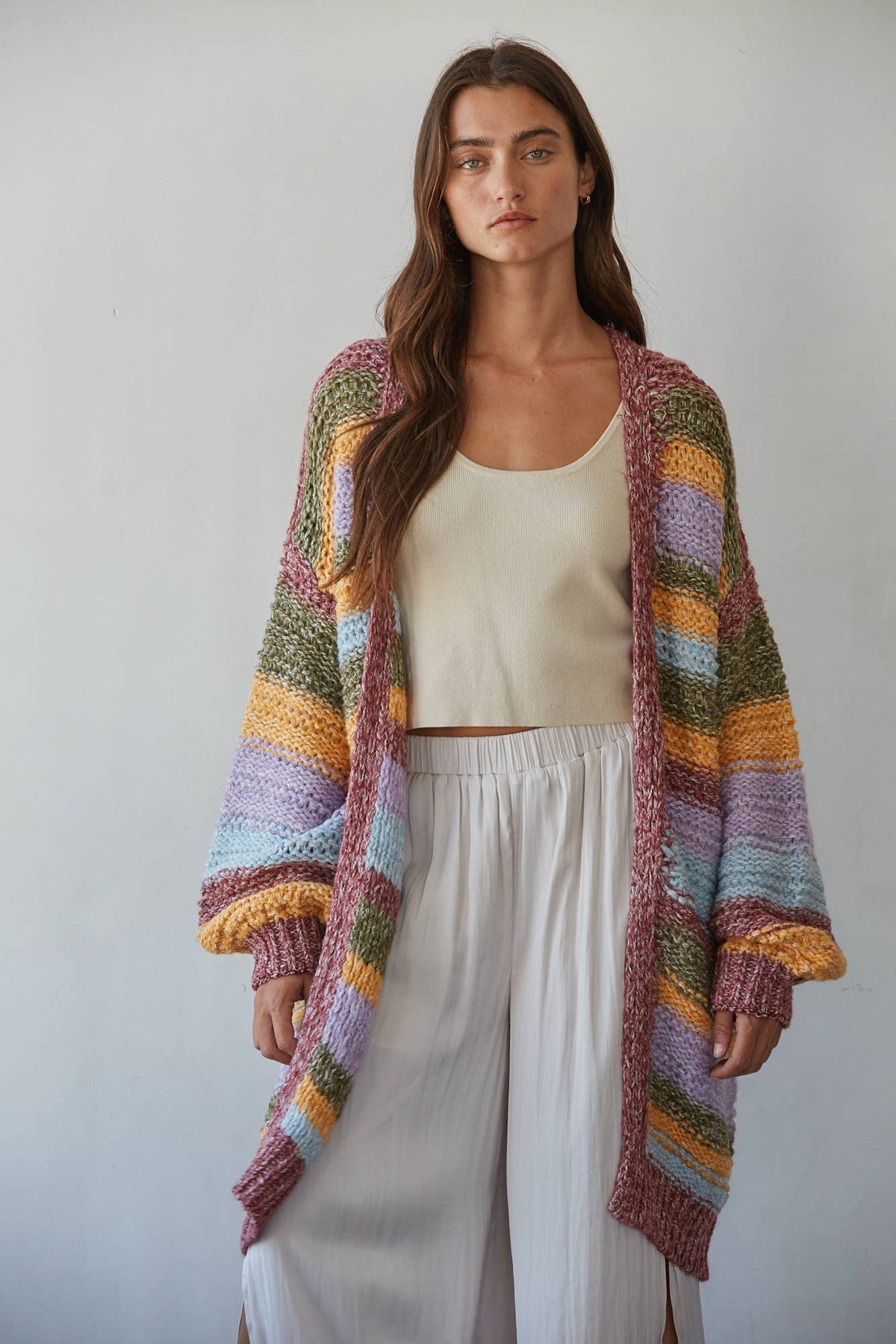 Knit Sweater Striped Long Sleeve Cardigan