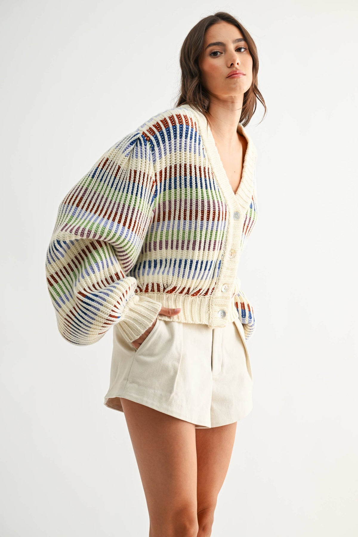 Multicolor Striped Chunky Knit Cardigan