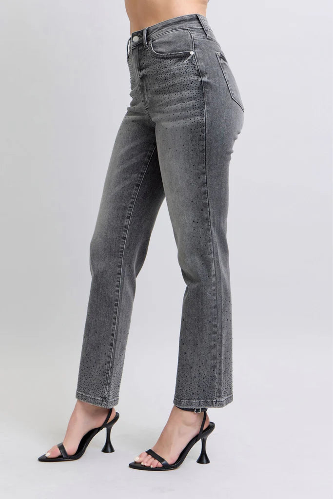 Rhinestone Detail Straight Jeans