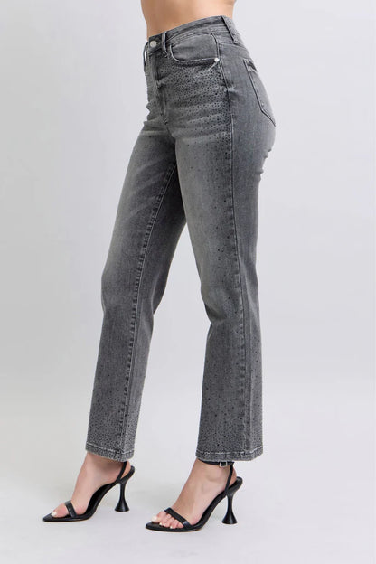 Rhinestone Detail Straight Jeans