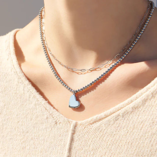 18K Coated Stainless Steel Heart Beaded Necklace with 2" Extension