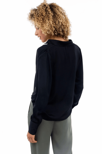 Draped Cowl Neck Blouse with Buttoned Cuffs