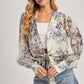 Botanical Print Tied Front Balloon Sleeved Kimono