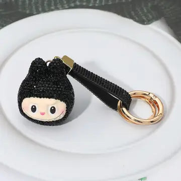 Bling Studded Labubu Monster Face Keychain Bag Charm