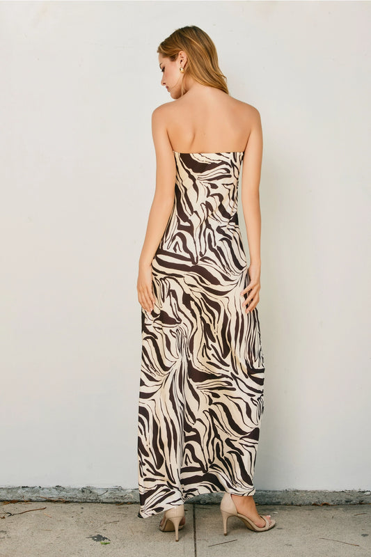 Drifted Earth Back Strapless Tie Back Maxi Dress