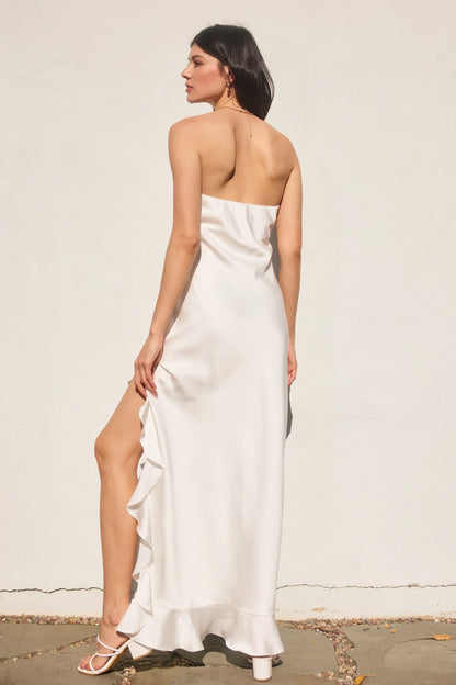 Going Out Strapless Ruffled Slit Maxi Dress