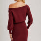 One Shoulder Ribbed Knit Sweater Blouson Dress