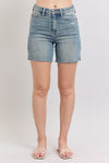 Vintage Wash Stretchy Hem Slit Denim Shorts