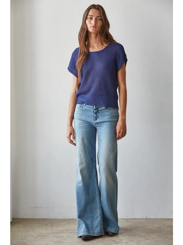 Knit Sweater See Through Short Sleeve Pullover Top