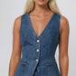 Longline Button Up Denim Vest