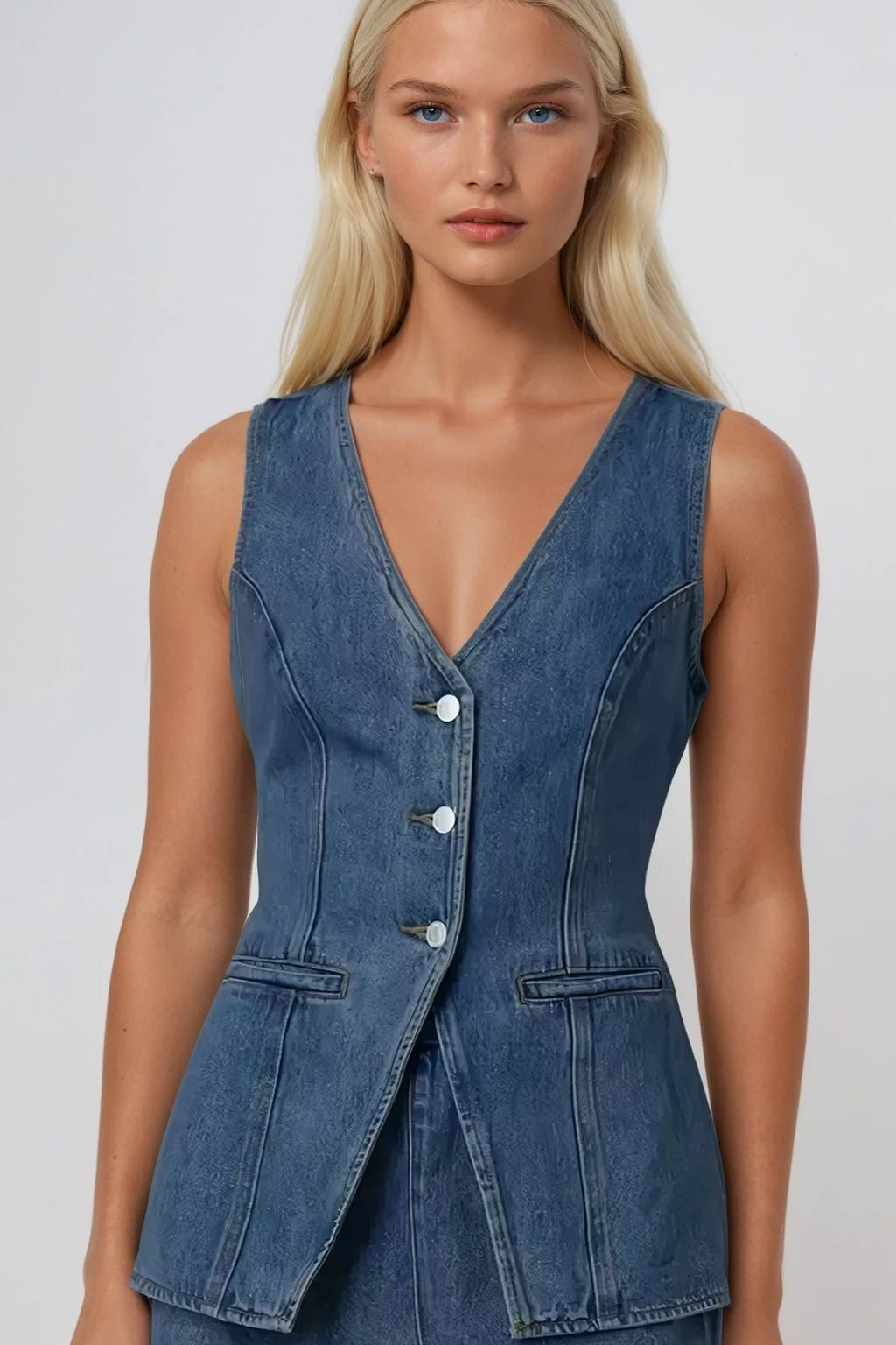 Longline Button Up Denim Vest