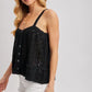 Button Down Pointelle Open Knit Crochet Top