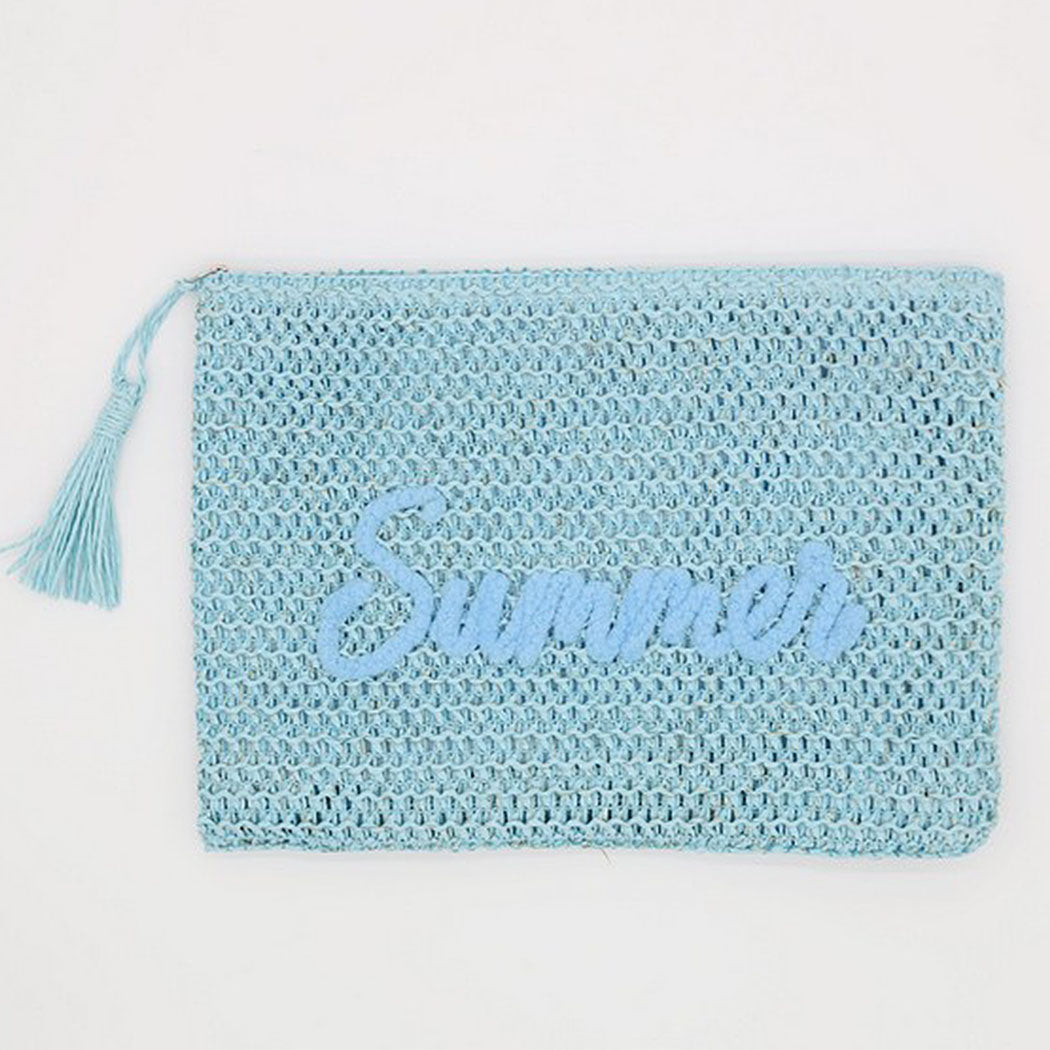 Woven Straw Pouch with Summer Embroidery