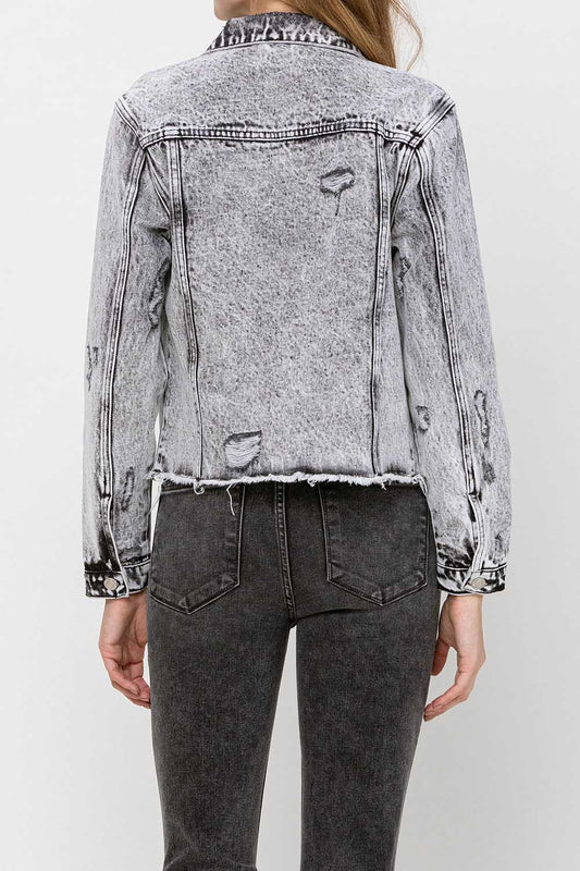 Distressed Classic Crop Denim Jacket