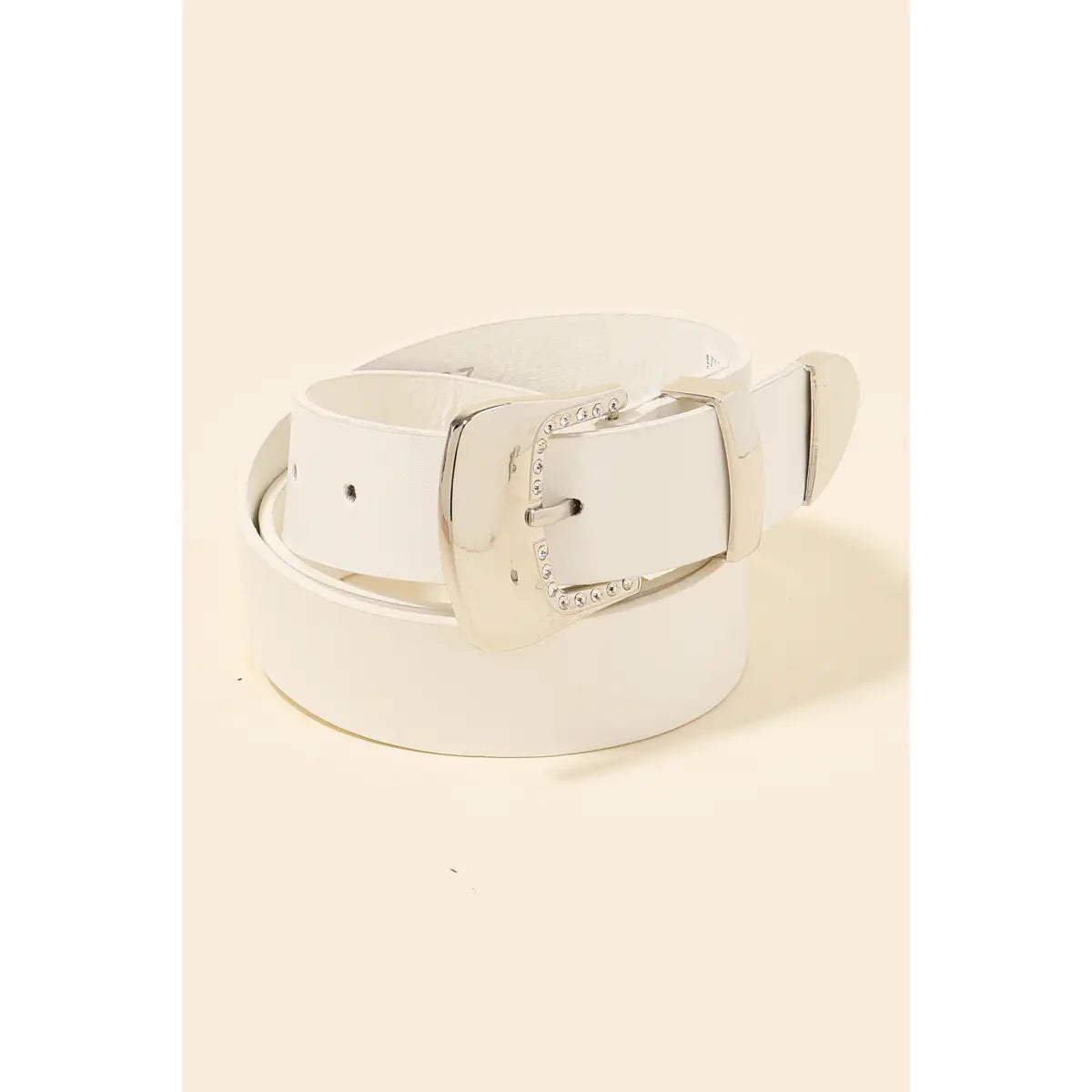 Rhinestone Trim Buckle Vegan Leather Belt
