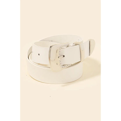 Rhinestone Trim Buckle Vegan Leather Belt