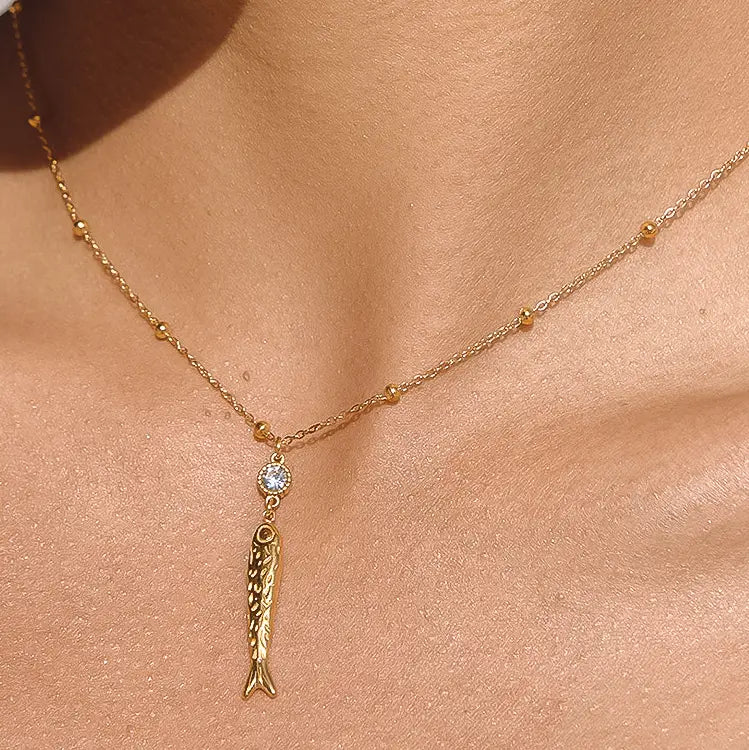 Leni 18K Gold Non-Tarnish Cz Fish Pendant Necklace