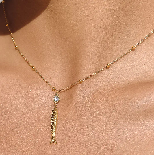 Leni 18K Gold Non-Tarnish Cz Fish Pendant Necklace