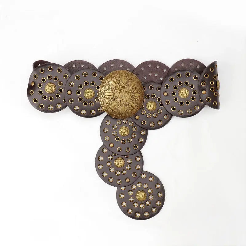 Western Studded Circular Disc Snap Punk Belt