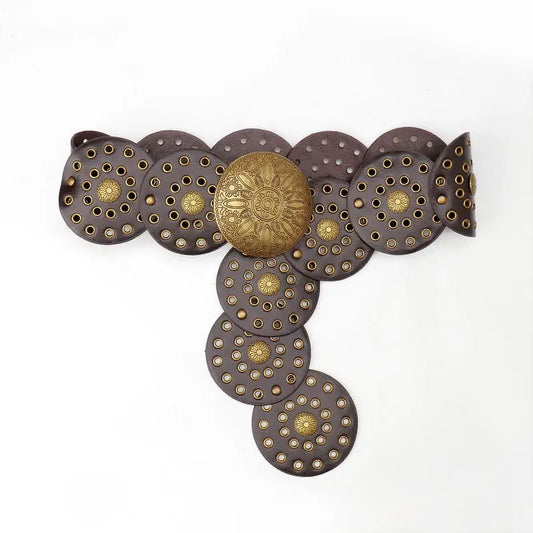 Western Studded Circular Disc Snap Punk Belt