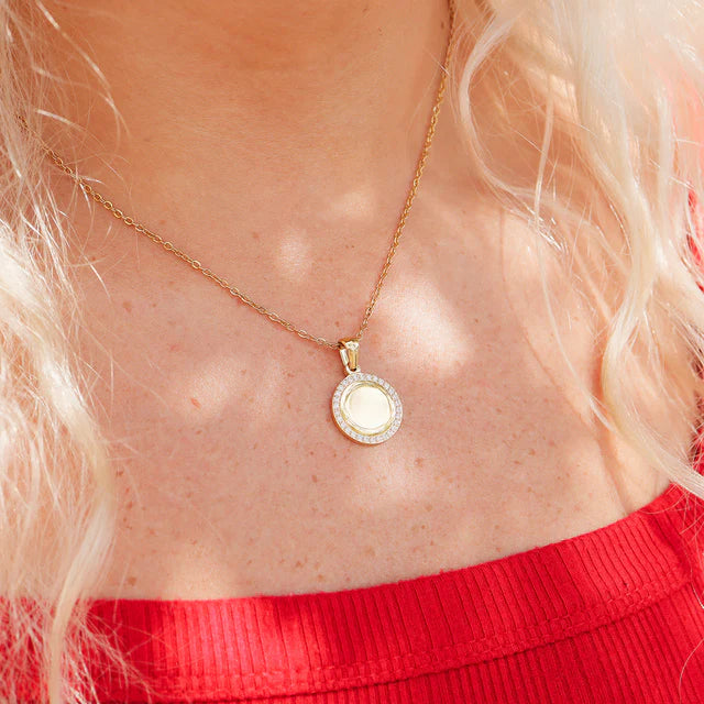 18K Gold Stainless Steel Round CZ Pendant Necklace