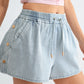 Light Wash Denim Drawstring Shorts Side Buttons