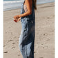 Distressed Pocketed Wide Leg Capri Denim Overall