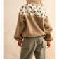 Half Zip Floral Print Contrast Sherpa Pullover