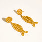Lumistar 18K Gold Non-Tarnish Textured Fish Drop Earrings