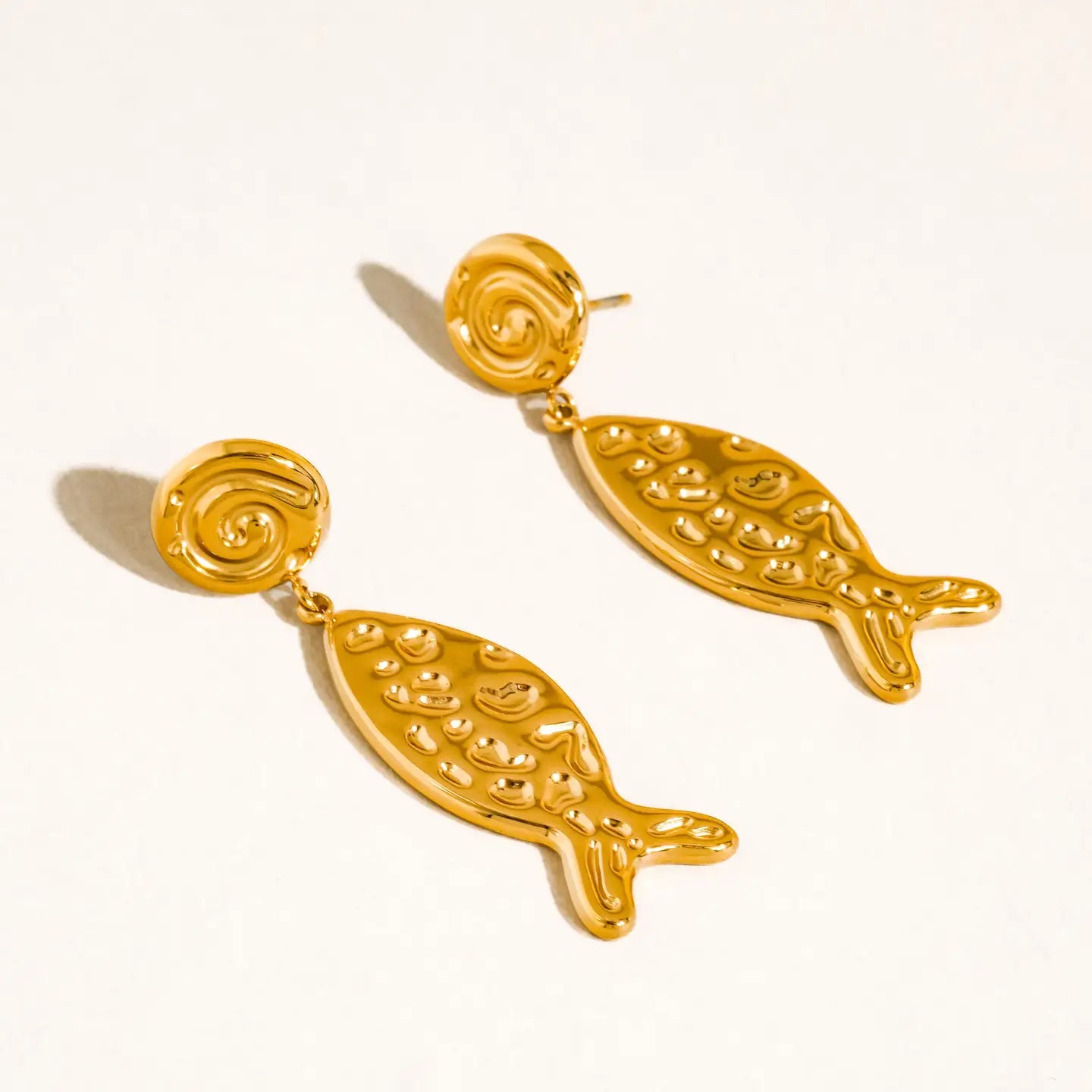 Lumistar 18K Gold Non-Tarnish Textured Fish Drop Earrings