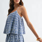 Embroidered Blue Checkered Shorts Set