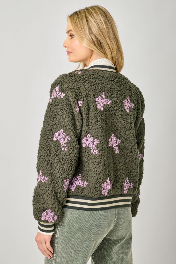 Embroidery Teddy Fur Jacket