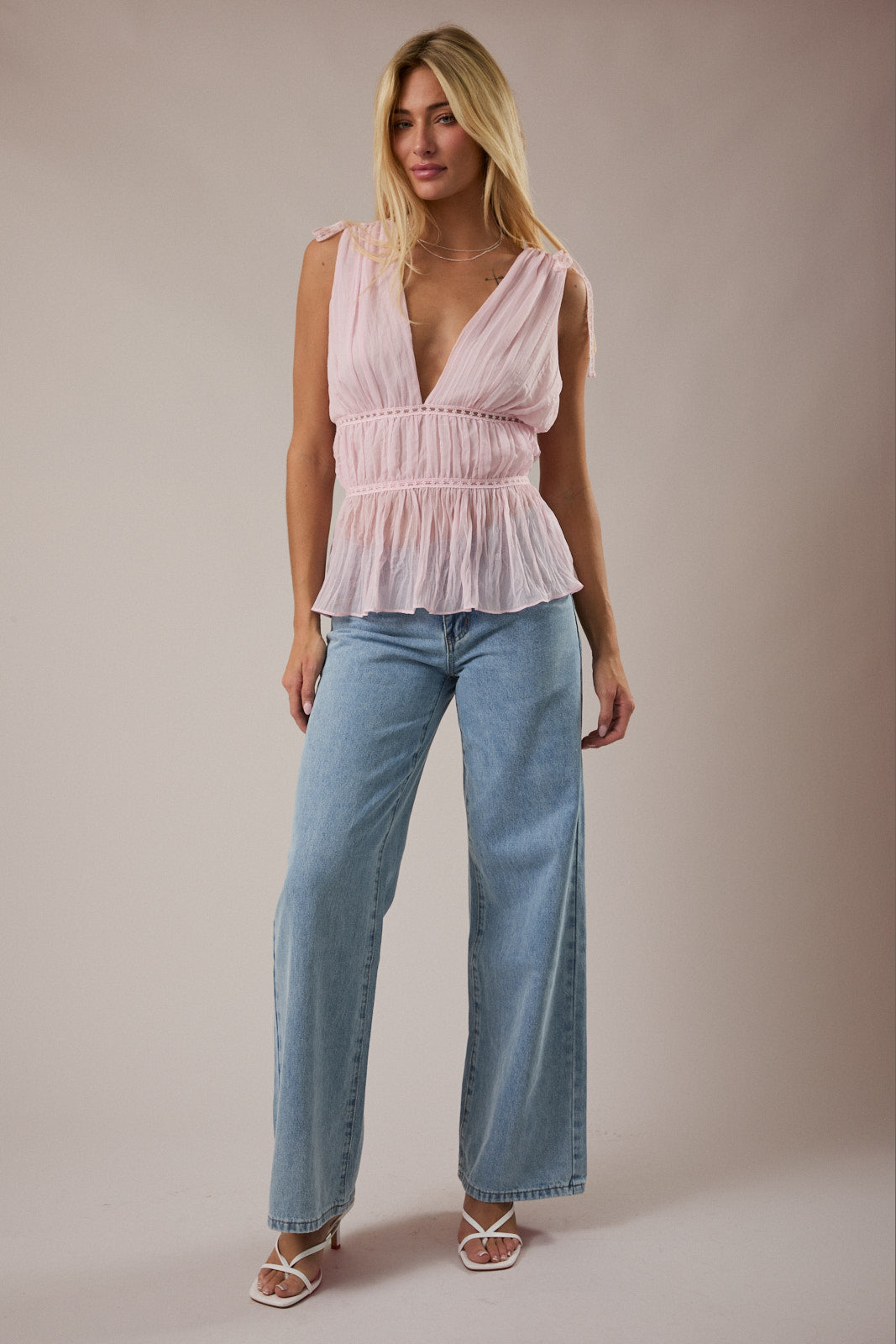 Lace Trim Detail V-Neck Sleeveless Top