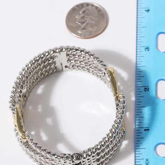 Linked Rope Rows Two-Tone Gold Plated Bracelet