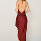 Dull Satin Side Pleated Maxi Dress