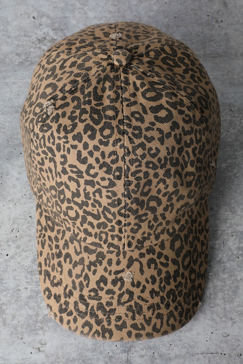 Leopard Distressed Cotton Baseball Cap