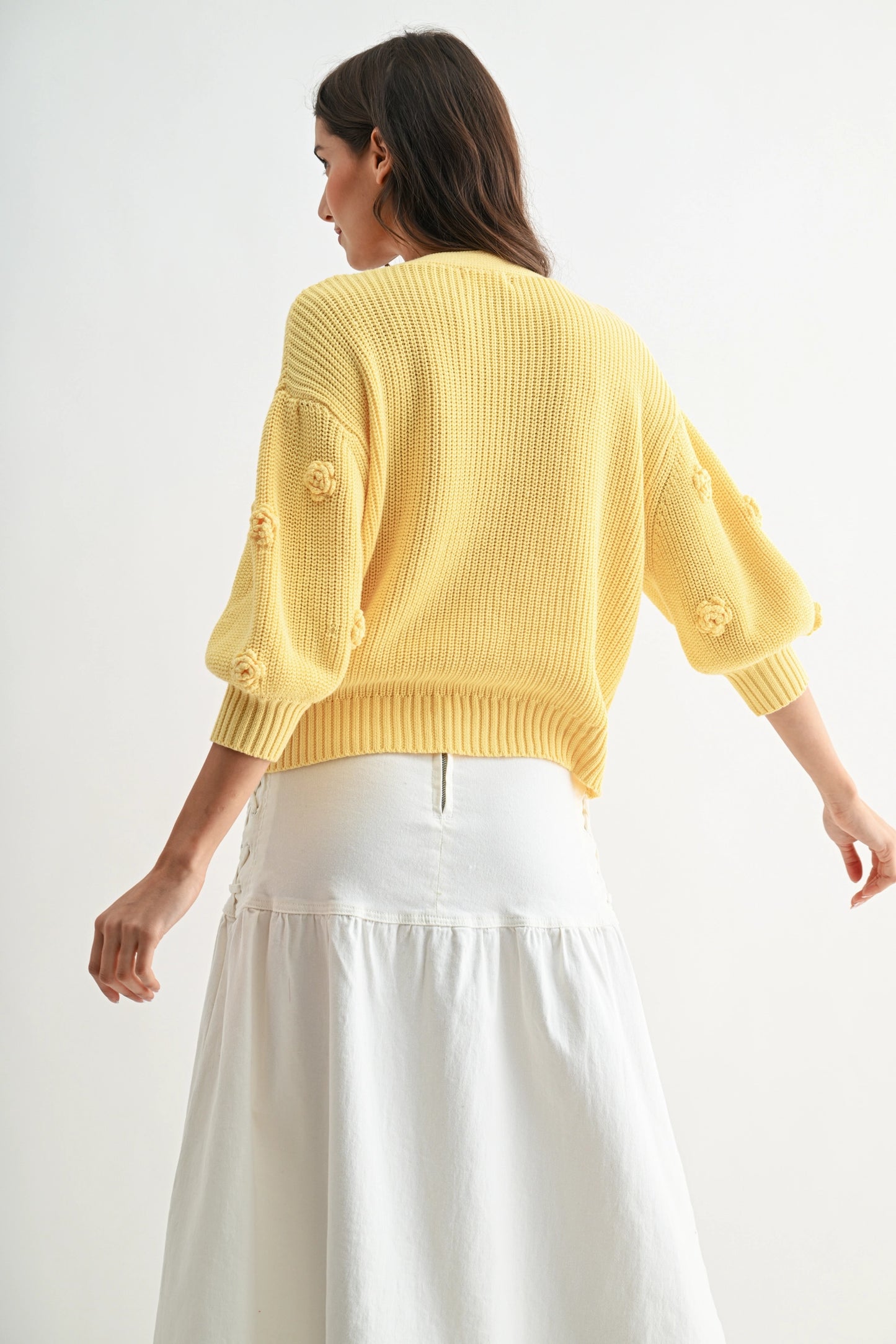 Textured Knit Cardigan with 3D Button