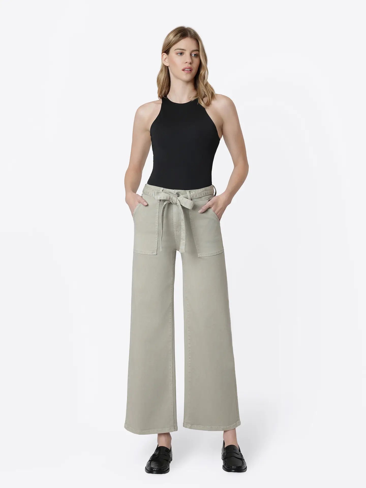 Super High Rise Self Tie Belt Wide Leg Jeans