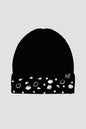 Rhinestone Charm Ribbed Cuff Beanie - Black