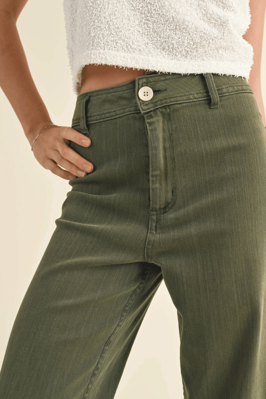 The Fiona Straight Wide Leg Denim Pants - Olive