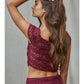 Knit Nylon Spandex Lace Cap Sleeve V Neck Crop Top